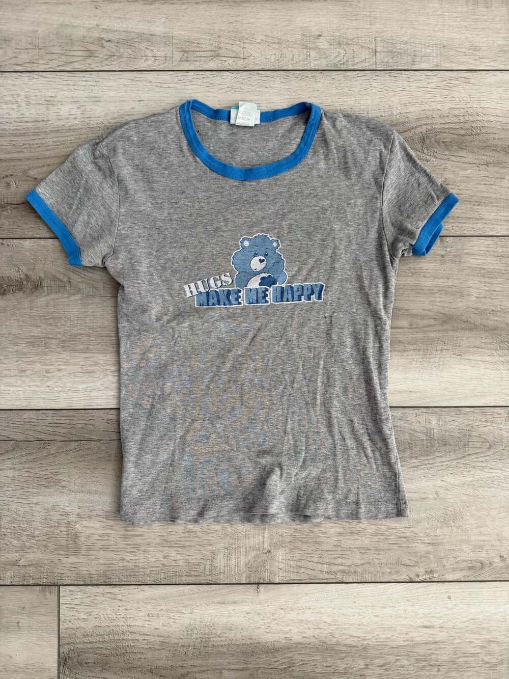 Youth Care Bears Grumpy Bear T-Shirt Size L Heather Gray Ringer Graphic Top